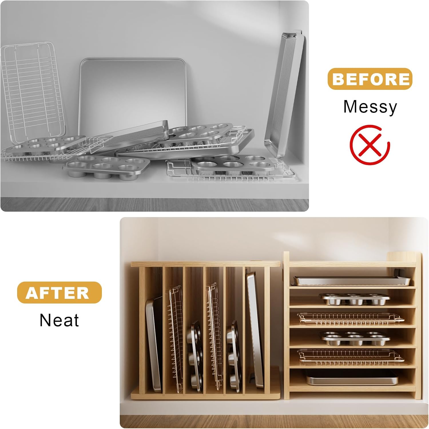 Wooden Bakeware Tray Divider O - огляд і ціна Kitchen Cabinet Baking Sheet Organizer