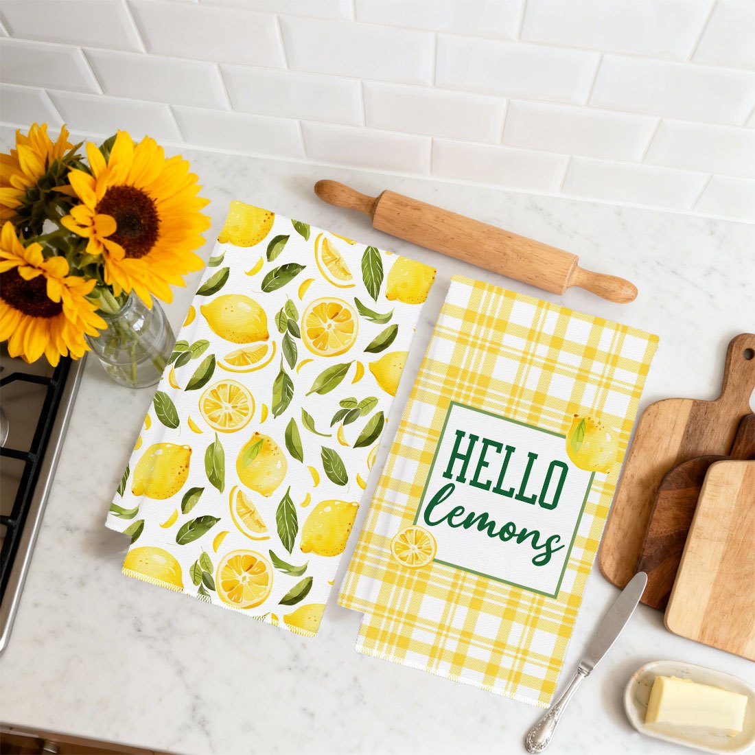 2Pcs, Yellow and White Checker - огляд і ціна Kitchen Baking Necessities