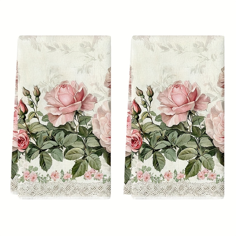 2Pcs, Vintage Lace Pink Rose K - огляд і ціна Kitchen Baking Cloth