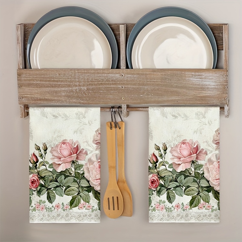 2Pcs, Vintage Lace Pink Rose K - огляд і ціна Kitchen Baking Cloth