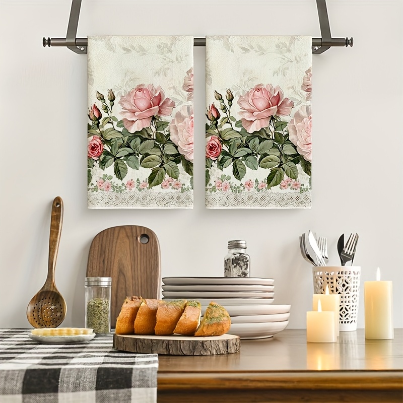 2Pcs, Vintage Lace Pink Rose K - огляд і ціна Kitchen Baking Cloth